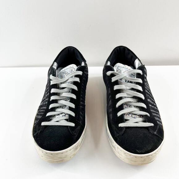 P448 John Low Top Lace Up Zebra Print Shoes Sneakers Black 7 - Picture 5 of 8